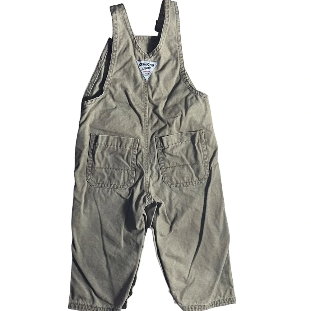 Vintage Osh Kosh Bgosh Beige Moose Mountain Toddler Overalls